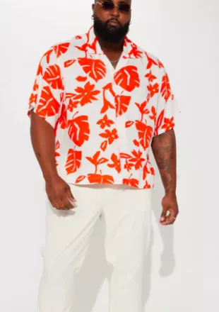 Malibu Sunset Short Sleeve Button Up Orange