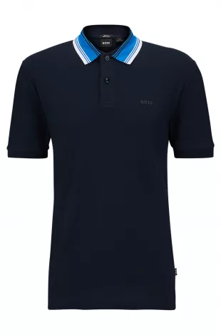 boss - Cotton-piqué Slim-fit Polo Shirt with Striped Collar