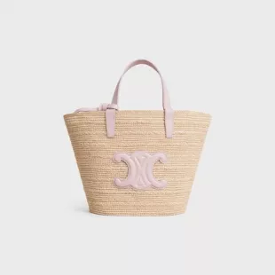 TEEN SUPPLE CELINE CLASSIC PANIER IN RAFFIA AND CALFSKIN TAN