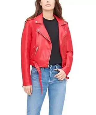 Women Faux Leather Belted Motorcycle Jacket