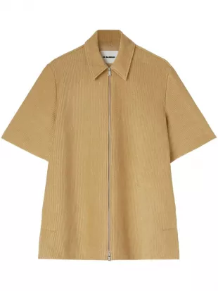 Zip-Fastening Corduroy Short-Sleeved Shirt