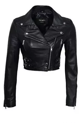 Women’s Chic Black Cropped Leather Biker Jacket