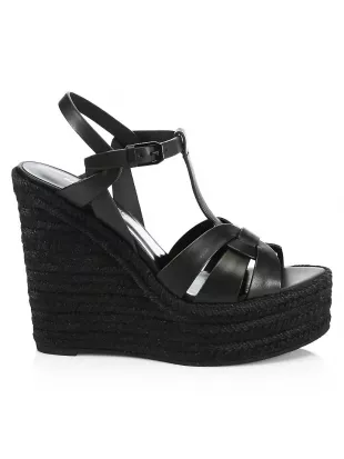 Saint Laurent - Tribute Leather Espadrille Wedge Sandals