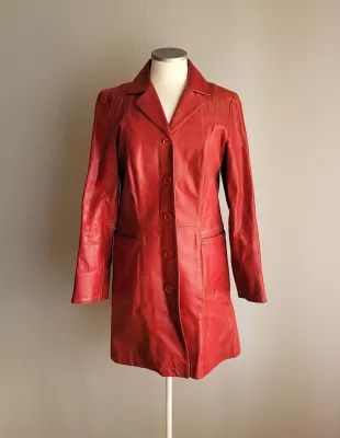 vintage genuine leather red trench coat