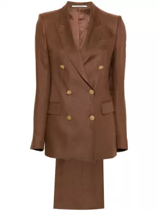 costume en lin à veste à boutonnière croisée - Marron