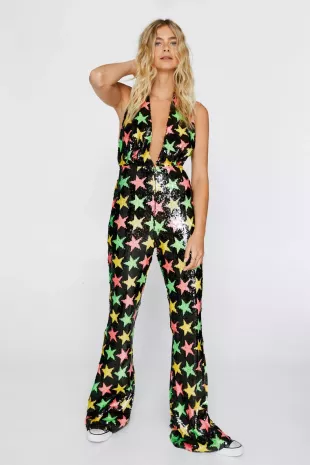 Nasty Gal Star Sequin Halter Neck Jumpsuit worn by Tabitha 'Tabby' Haworthe  (Chandler Kinney) as seen in Pretty Little Liars: Original Sin (S02E03) |  Spotern