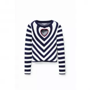 Striped Heart Cut Out Pullover