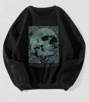 Grunge Punk Skull & Letter Graphic Sweatshirt