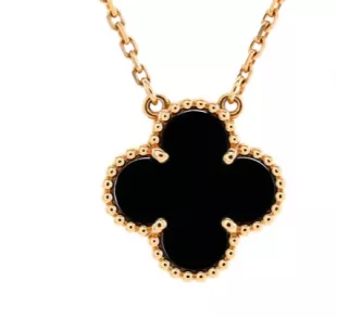 Vintage Alhambra Pendant Necklace 18K Yellow Gold And Onyx