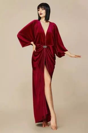 babeyond - Batwing Sleeve Art Deco Robe Dress