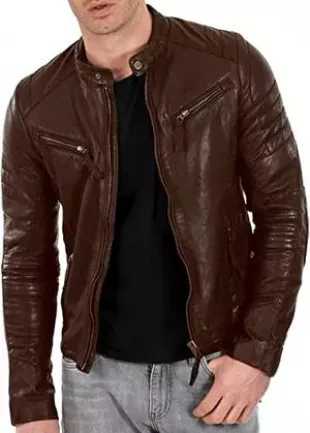 Men's New Zealand Lambskin Leather Classic Open Bottom Jacket, Brown, Large