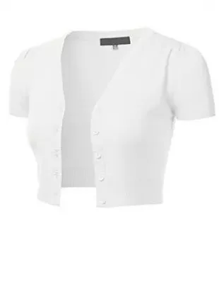 Womens Button Down Short Sleeve Cropped Bolero Cardigan Sweater White S