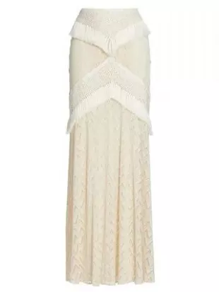 Alex: Crochet Fringe Side Lace-up Skirt in White main image 1