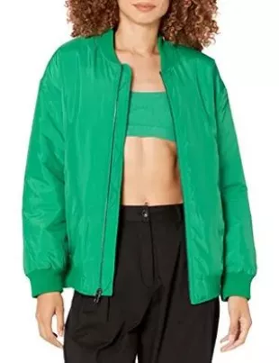 Women's Oliver Rib Trimmed Bomber Jacket, Emerald Green