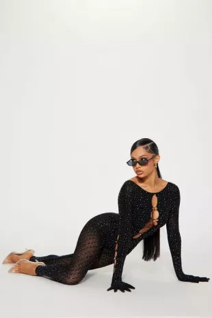 Shine Right Through Seamless Jumpsuit - Black
