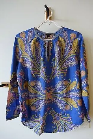 Cotton Silk Feather Paisley Printed Blouse Top Tunic