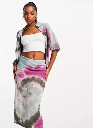 Tie Dye Crochet Oversized Shirt Co-Ord In Multi