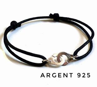 Bracelet menottes en Argent 925 sur cordon en coton
