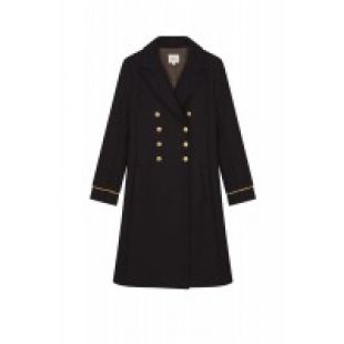 MANTEAU croisé long en drap de laine armuré, avec poche à rabat.