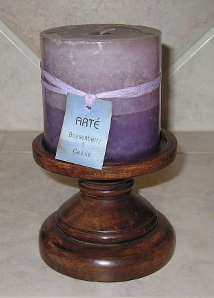 Wood Candle Holder w/Purple Pillar Candle NWT | eBay