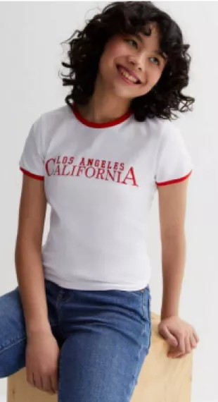 Girls White California Logo Ringer T-Shirt