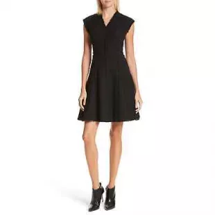 Black Sleeveless V-Neck Fit-and-Flare Tweed Dress