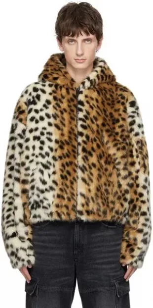 Beige Leopard Faux-Fur Jacket