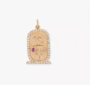 Pave Pink Tourmaline Trillion + Baguette Diamond Cartouche Charm