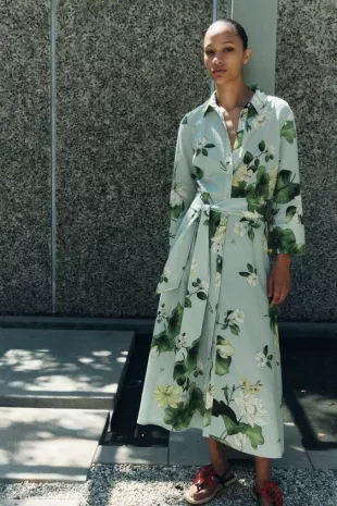 zara green floral shirt dress LEO LIN Women's Zara Shirt Midi Dress - Blue