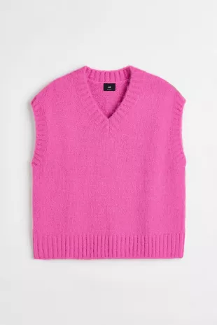 Relaxed Fit Sweater Vest - V-neck - Sleeveless - Pink