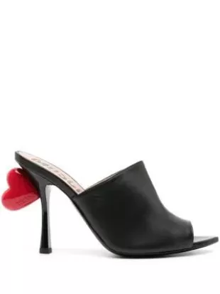 100mm Heart-detail Leather Mules