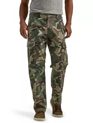 Authentics Men's Relaxed Fit Stretch Cargo Pant, Green Brown Camo