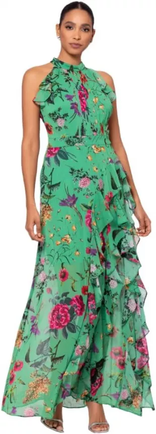 Long Chiffon Floral Dress 2026.Betsy & Adam - Elegant Long Chiffon Floral Dress