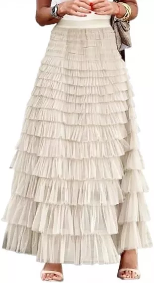 Amazon - Ultra Long Tulle Skirt With A-line Ruffle Edge And Mesh High ...