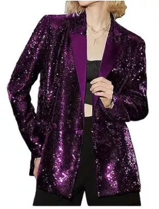 Double Breasted Vintage Sequins Blazer for Women