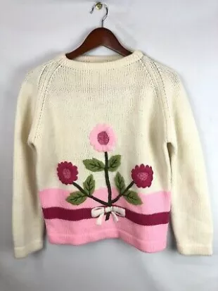 Vintage British Colony of Hong Kong Sweater with embroidered flowers
