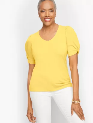 Twist Detail V-neck Tee in Lemon Zest