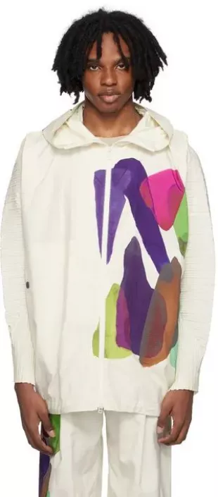 White & Multicolor Abstract Print Cascade Jacket