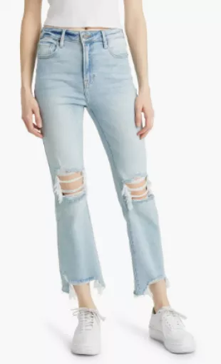 Hidden Jeans - Distressed Chew Hem Straight Leg Jeans