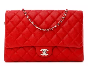 Caviar Quilted Clutch With Chain Flap Red