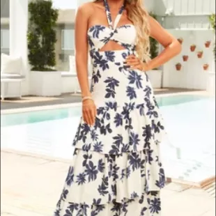 Tied Up Printed Maxi Dress in Ivory/Combo