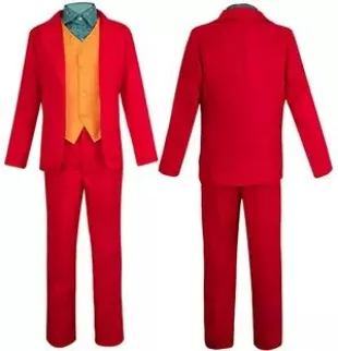 Joaquin Phoenix Cosplay Costume Clown Clothes Arthur Fleck Red Suit Halloween The Joker Jacket Uniform (Color : Red, Size : XXX-Large)