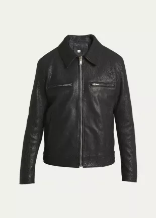 Black Wrinkled Leather Racer Jacket
