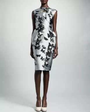 Butterfly-Print Skirt in Silver