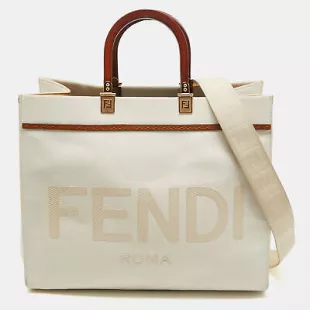 Off White Canvas and Leather Medium Sunshine Tote