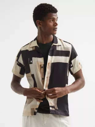 Cuban Collar Abstract Print Shirt in Multi