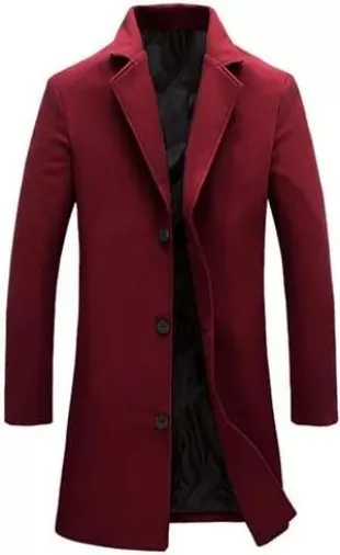 Pea Coat Burgundy Top Coat Mens Long Jacket JUUYY Men's Wool Blend