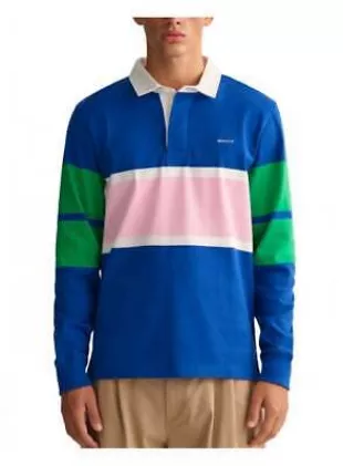 Cotton Blocked Stripe Ls Rugby Shirt College Blue