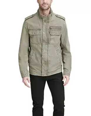 Men's Washed Cotton Military Jacket, Light Olive Unfilled