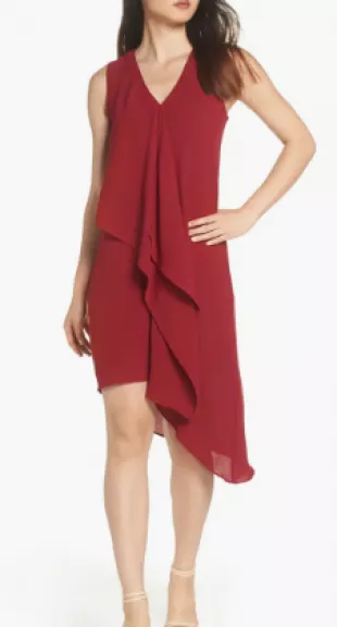 Ruffle Front Crepe High/Low Dress